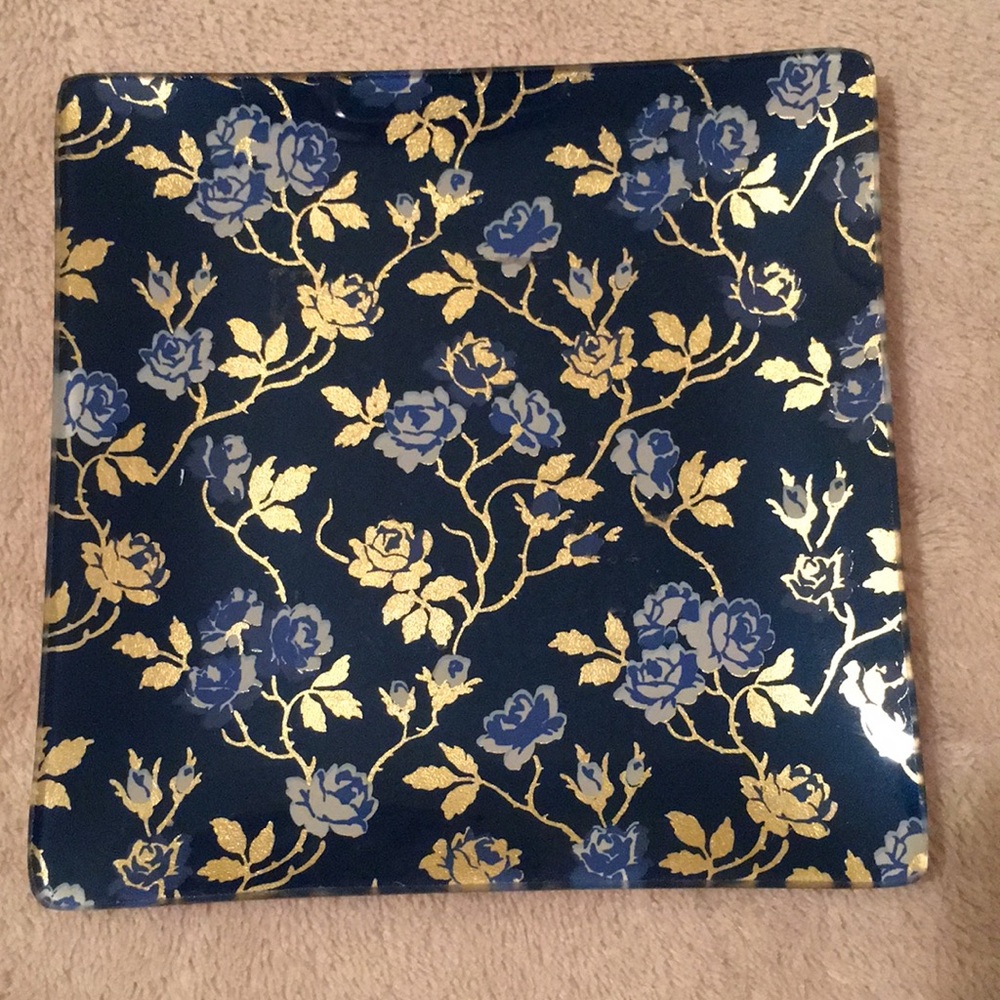 Blue Floral Trinket Dish Fringe Studio NWT